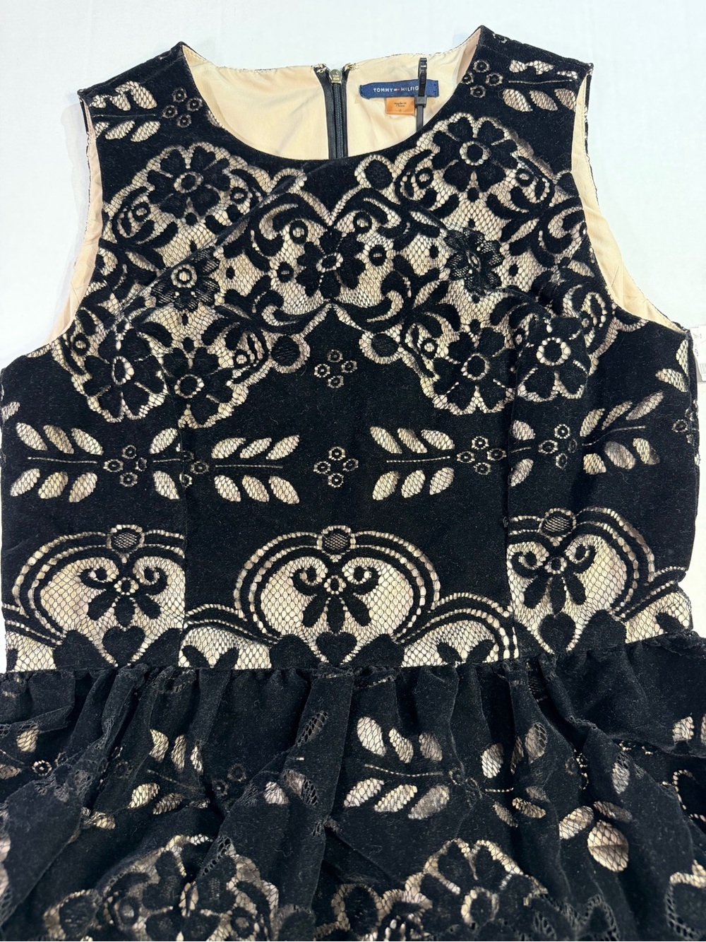 Tommy Hilfiger Black Lace Overlay Dress with Nude Underlay - Picture 8 of 15